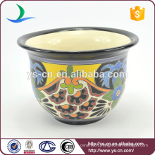 YSfp0009-01 Colorful round shape ornamental flowerpot with hand print design